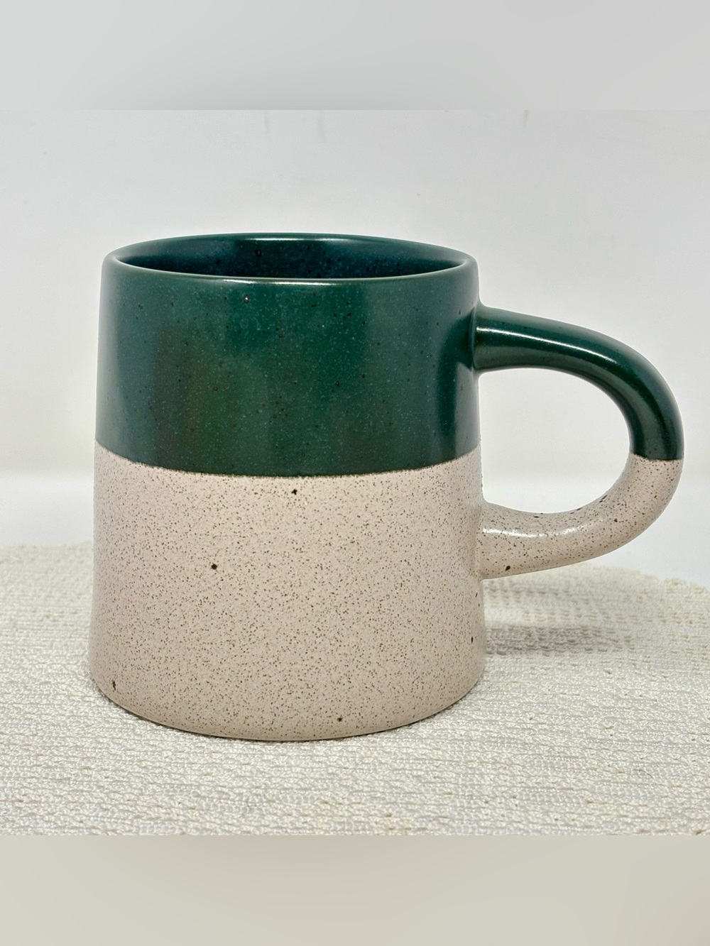Hearth & Hand with Magnolia Dipped Stoneware Mug Coffee Cup Green Gray Two Tone